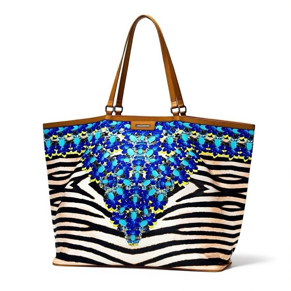 Stella & Dot Faux Jeweled Zebra Strip Large Tote Bag